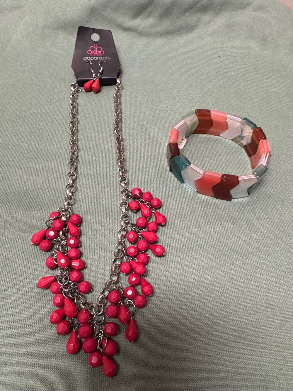 2Chic Bracelet & Paparazzi Hot Pink Statement Necklace and Earrings Set